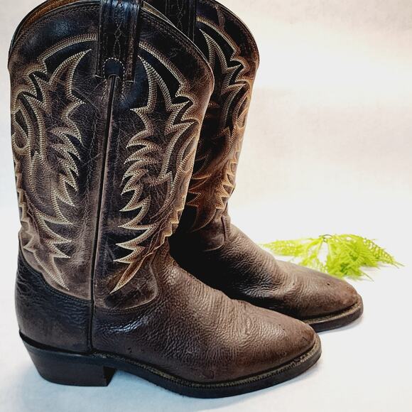 Tony Lama Boots 10B Cowboy Brown Leather Handcrafted Oil Resistant Mens - Picture 3 of 16